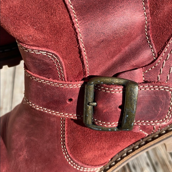 Bos & Co. Women's Burgundy Leather Combat Boots - Picture 8 of 8